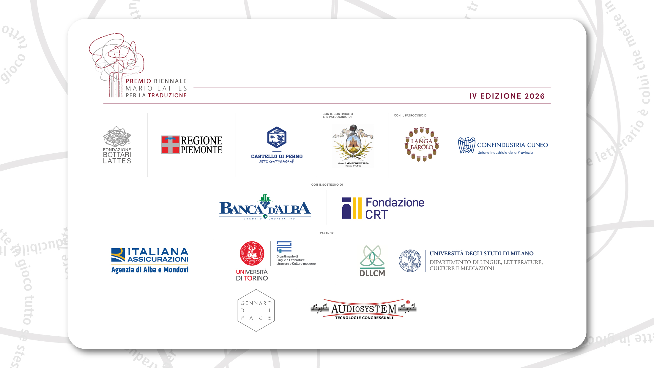 I sostenitori del Premio Mario Lattes per la Traduzione 2026